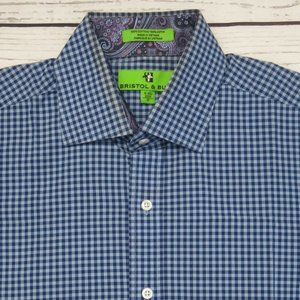 Bristol & Bull Plaids Checks Button Down Long Sleeve Dress Shirt - Size  Medium